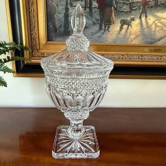 Vintage Shannon By Godinger Brandon Crystal Urn With Lid Footed Bowl 2 Piece 15" - Picture 3 of 9